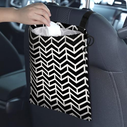 Car Trash Bag Hanging Back of Seat Waterproof Small Cute Printed One-Handed Strap Drawstring Garbage Bags for Car-Black White - color: Black White Car Trash Bag
