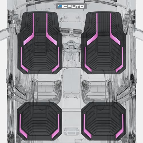 PIC AUTO Heavy Duty Rubber Floor Mats, Pink Aluminum Film Car Mats Set, Front and Rear Car Mats with Anti-Slip Backing, All Weather Protection, Trim-to-Fit for Automotive SUV, Sedan, Van - color: Pink