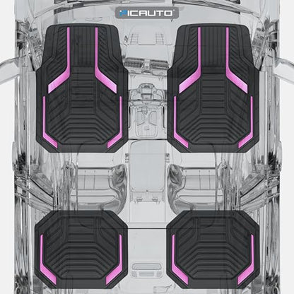 PIC AUTO Heavy Duty Rubber Floor Mats, Pink Aluminum Film Car Mats Set, Front and Rear Car Mats with Anti-Slip Backing, All Weather Protection, Trim-to-Fit for Automotive SUV, Sedan, Van - color: Pink