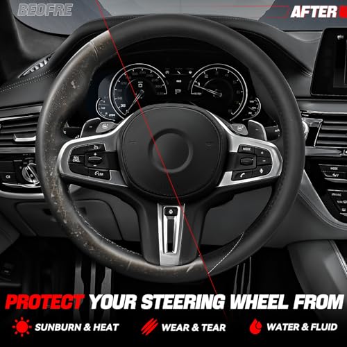 Auto Dynasty Steering Wheel Cover, Breathable Microfiber Leather Car Steering Wheel Protector with White Stitched, [14 1/2 to 15 Inches] Universal Fit Cars Trucks SUVs - color: Stitched White A