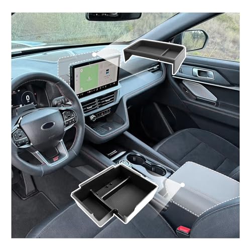 2PCS for 2025 2026 Ford Explorer Screen Back Tray + Center Console Organizer for Ford Explorer 2025 2026 Accessories for 2025 2026 Ford Explorer Dashboard Organizer 26 Explorer Accessories(Black) - color: 25 26 Explorer Armrest Tray(Black Mats)+Dash Tray
