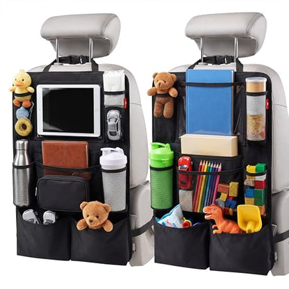 Backseat Car Organizer, backseat car organizer with 9 Pockets & Tablet Holder, Kick Mats for Car Seat Storage and Organization, 2 Pack, Black—Perfect for Travel.
