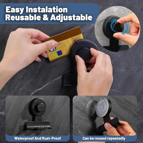 No-Drill Suction Cup Razor and Shaver Holder, Stainless Steel Shower Hook for Towel & Loofah, Damage-Free Reusable Bathroom Wall Organizer 2 Pack Matte Black - color: Matte Black