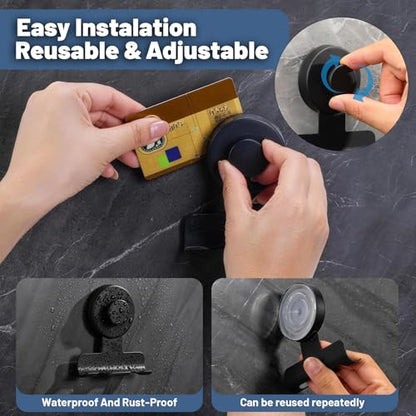 No-Drill Suction Cup Razor and Shaver Holder, Stainless Steel Shower Hook for Towel & Loofah, Damage-Free Reusable Bathroom Wall Organizer 2 Pack Matte Black - color: Matte Black
