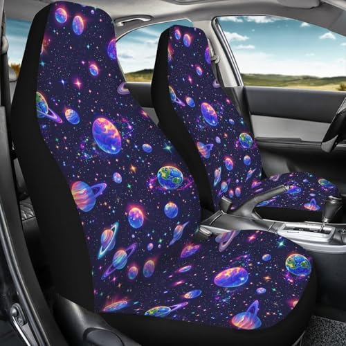 FUSURIRE Purple Planet Print Car Seat Covers 4 Pcs Full Set, Vehicles Front & Rear Seat Protector Universal Fit for Sedan SUV Trucks - color: Purple Planet Print