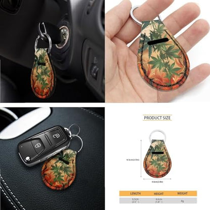 Marijuana Printed 15 Pcs Car Seat Cover Full Set, Protective Car Accessory Set Seat Covers with Steering Wheel Cover Car Headrest Cover Seat Belt Covers Car Coaster - color: Green and Brown-Marijuana