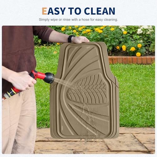 FLORICH Car Floor Mats, Waterproof Universal Heavy-Duty 4 Pieces Rubber Floor Mats for Cars, Full Set Car Mats with Anti-Slip Backing Fit for Most SUV, Vans,Trucks, Sedan(Beige)