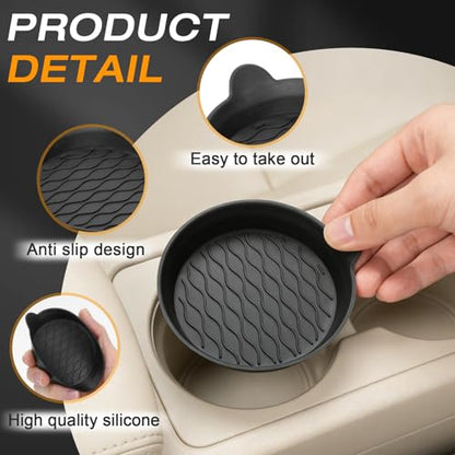 Car Coasters for Cup Holders, Universal Non-Slip Coasters Set of 4 Pack, Black Silicone Car Accessories Interior for Car Truck Cup Holder