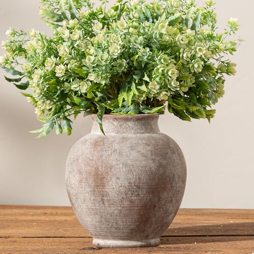 Ceramic Flower Vase, 6 Inch Small Rustic Farmhouse Vase Decorative Vases Home Decor Short Pottery Vases for Bookshelf Centerpiece Table Living Room Entryway Mantel Bedroom Bathroom Kitchen - Rustic - color: 6"h - Rustic