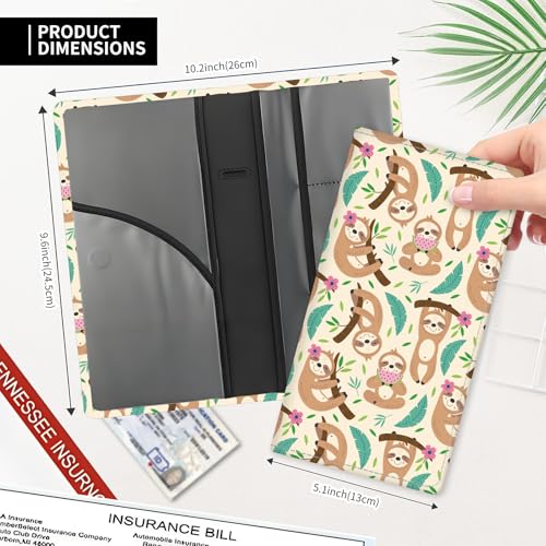 Leather Car Registration and Insurance Card Holder, Cute Car Accessories Vehicle Glove Box Car Organizer for Documents, Cards, License Cute Sloths - color: Cute Sloths