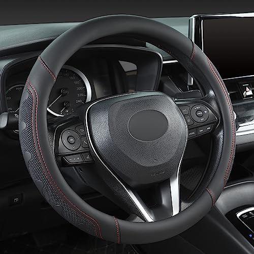 GIANT PANDA Car Steering Wheel Cover for Toyota RAV4,Camry,Highlander,Corolla,Prius,Tacoma,Standard Size - Black+Red Line - color: C-Black+Red Trim, size: 14.5 - 15 inches