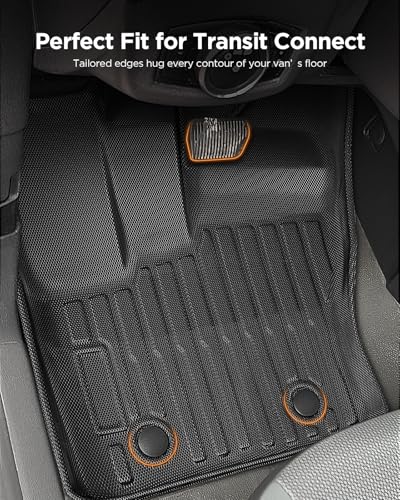 Car Floor Mats for Ford Transit Connect: 2014-2021 Front Row Mats, Only Fit Vinyl Floor and Floor Posts, All Weather Floor Liners for Connect Van Accesories, Heavy-Duty Anti-Slip Black TPE Carpets