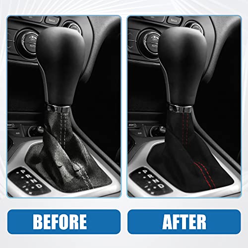 Car Shift Boot Cover Universal Gear Shift Knob Boot Dust Cover Suede Black with Red Line