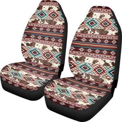 Dreaweet Aztec Car Seat Covers Brown Cow Print Car Accessories Seat Protector Front Seats Only 2 Pcs Southwestern Native Ameircan Tribal Pattern Universal Seat Covers for SUV Trucks Cars - color: Aztec Brown Cow