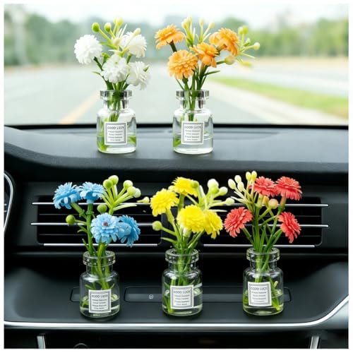 5 PCS Mini Flower Car Dashboard Decorations Cute Auto Interior Ornaments for Women - color: 5 Flower