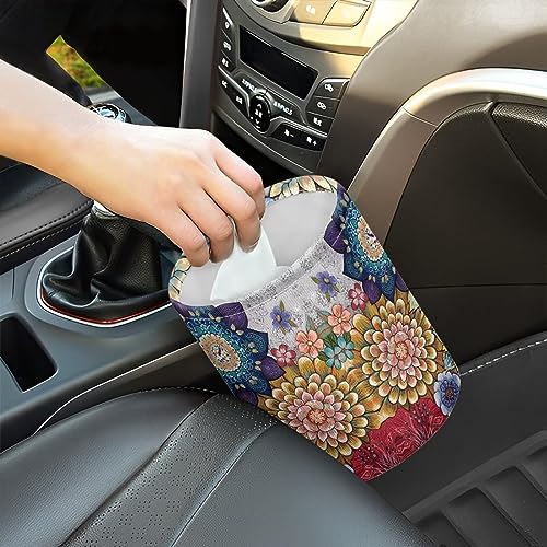 Boho Flowers Car Trash Can Waterproof Auto Vehicle Garbage Organizer Bag Hanging Car Waste Basket Holder for Front Seat Back, Seat, Floor, Headrest - color: Boho Flowers