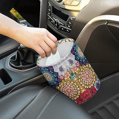 Boho Flowers Car Trash Can Waterproof Auto Vehicle Garbage Organizer Bag Hanging Car Waste Basket Holder for Front Seat Back, Seat, Floor, Headrest - color: Boho Flowers