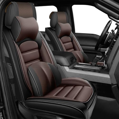 Full Set Car Seat Covers for GMC Sierra 1500/2500/3500 Denali SLT AT4 AT4X Base Seat Covers 2008-2026, Waterproof Premium Nappa Leather Seat Protectors(Luxury 5 Seats/Black&Coffee) - color: Black&Coffee, size: Luxury 5 Seats