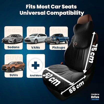 Car Seat Cushion with Back & Neck Support, Breathable Perforated Suede Seat Cushion for Drivers, Non-Slip Ergonomic Design for Long Drives, Daily Commute & Travel