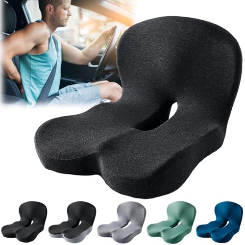 Orthopedic Cushion,Back and Seat Cushion, Soothe+ Cushion, Memory Foam L-Shaped Integrated Seat Cushions Lumbar & Lower Back Support for Office Chair, Car (Black) - color: Black