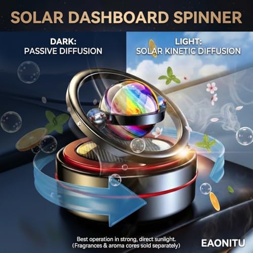 Solar Dashboard Spinner, Sun Powered Kinetic Car Decoration Diffuser, Space Theme Automotive Accessories, Spring Birthday Gift Exchange, Fragrance & Aroma Cores Sold Separately (Solarium Black)
