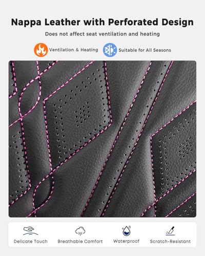 Huidasource Automotive Seat Covers, Leather Seat Cover Universal Fit for Most Cars Sedans SUVs Trucks, Airbag Compatible, Cup Holder Access, Easy Install, Wipes Clean, Wear-Resistant, Black&Purple - color: A-Black&Purple, size: 5pcs Full Set