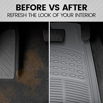 BDK OF-554 Rubber Car Floor Mats, Universal Front & Rear Combo Set with Trunk Cargo Mat Liner for Car Sedan SUV Van, Heavy Duty All Weather Trim to Fit - color: Gray