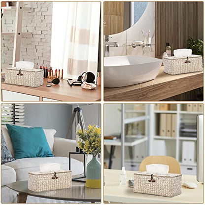 Sumnacon Rectangle Natural Seagrass Tissue Box Cover,Woven Tissue Box with Bottom,Farmhouse Tissue Box Holder for Living Room Bathroom Vanity Toilet Table Desk Countertop Office Car,Whitewash - color: Whitewash, size: Medium