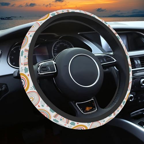 Boho Rainbow Steering Wheel Cover, Cute Print Steering Wheel Cover Protector, Ultra Thin Breathable Non-Slip, Car Accessories for Women, for Steering Wheel with a Diameter of 14.5"-15" - color: Cute Rainbow