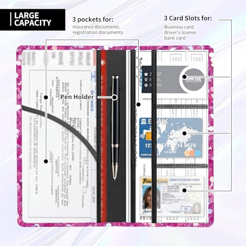 Leather Car Registration and Insurance Card Holder, Cute Car Accessories Vehicle Glove Box Car Organizer for Documents, Cards, License Glitter Purple Pattern - color: Glitter Purple Pattern