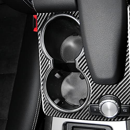 for Mercedes-Benz C Class W204 C180 C200 C300 C250 C63 AMG 2007-2014 Real Soft Carbon Fiber Central Console Armrest Cup Holder Panel Frame Guard Cover Sticker Car Interior Accessories - color: Cup Holder B
