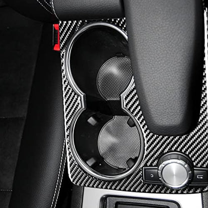 for Mercedes-Benz C Class W204 C180 C200 C300 C250 C63 AMG 2007-2014 Real Soft Carbon Fiber Central Console Armrest Cup Holder Panel Frame Guard Cover Sticker Car Interior Accessories - color: Cup Holder B