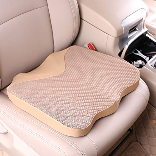 Car Seat Cushion, Comfortable Memory Foam Cushion for Driving, Auto Heightening Wedge Cushion for Sciatica Tailbone Pain Relief (Beige) - color: Beige