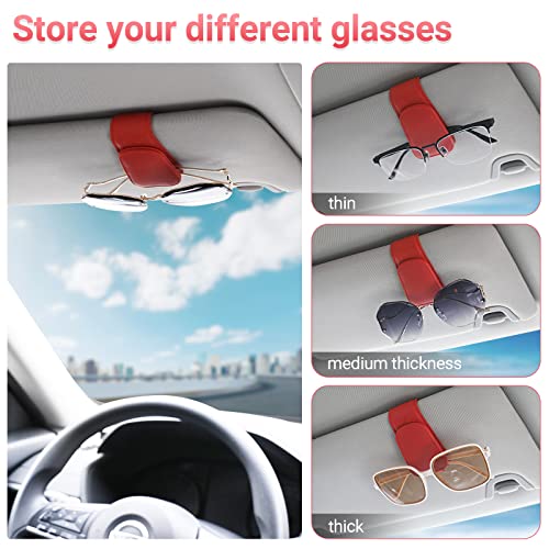 Sunglass Holder for Car Visor Sunglasses Clip Magnetic Leather Glasses Eyeglass Holder Interior Car Accessories for Woman Man - 2 Packs Red - color: Red
