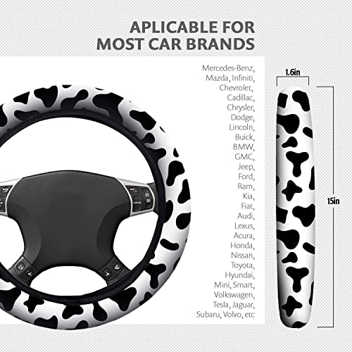 4 Pieces Cow Print Steering Wheel Cover Set with 2PCS Car Cup Coasters & Quarter Keyring, Universal 14.5-15 inches, Fashion Non-Slip Cow Print Steering Wheel Cover - color: Cow Print