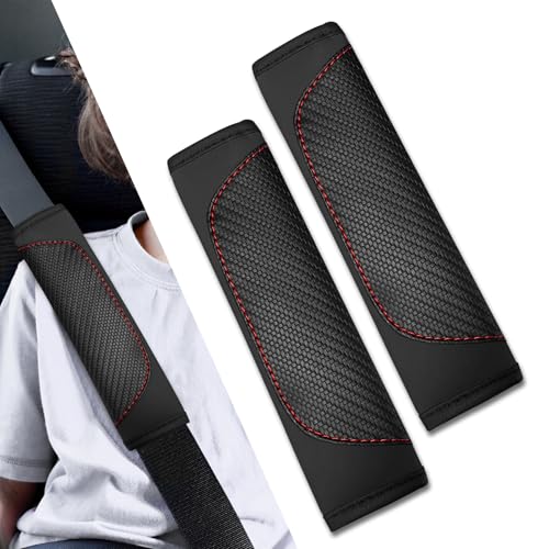2PCS Car Seat Belt Covers, Soft Seat Belt Shoulder Pads Neck Covers, Breathable Mesh Seatbelt Strap Protector, Car Interior Accessories for Comfortable Driving Fit for Truck SUV (Leather-Black) - color: Leather-Black