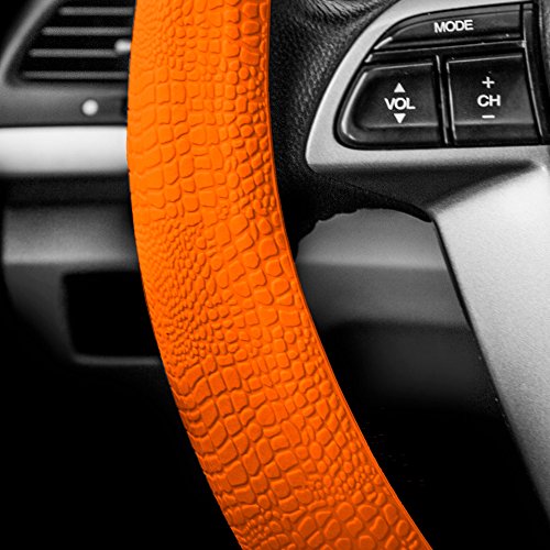 FH Group FH3001ORANGE Universal Fit Silicone Snake Pattern with Massaging Grip Orange Steering Wheel Cover fits most Cars, SUVs, Trucks, and Vans - color: Orange
