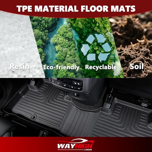 Wayhigh® Floor Mats & Cargo Liner for Buick Enclave 2018-2024, All Weather TPE Car Mats Waterproof Heavy Duty Floor Liners, Floor Mats Custom Fit for Enclave Accessories - style: 4) For Buick Enclave / 2018-2024 / Mats Set