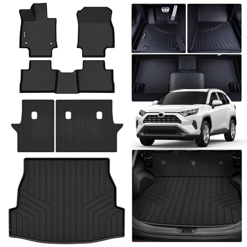 Floor Mats for 2019-2025 Toyota RAV4 (Include Hybrid), TPE All Weather Full Coverage Floor Liners & Trunk Mat & Backrest Mat for Toyota RAV4 Accessories - size: 2019-2025 Toyota RAV4 Full Mats