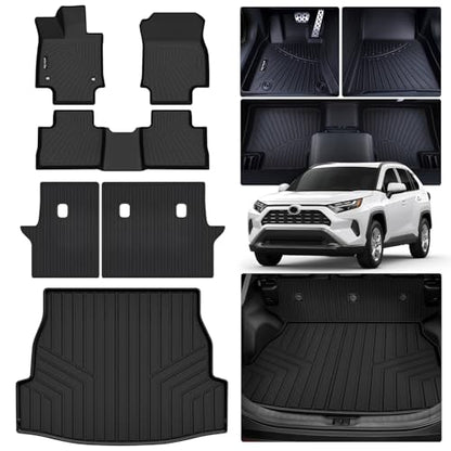 Floor Mats for 2019-2025 Toyota RAV4 (Include Hybrid), TPE All Weather Full Coverage Floor Liners & Trunk Mat & Backrest Mat for Toyota RAV4 Accessories - size: 2019-2025 Toyota RAV4 Full Mats