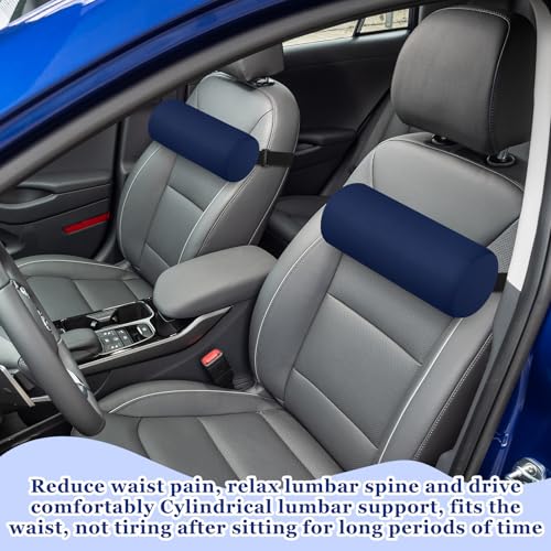 2 Pcs Lumbar Roll Support Pillow Low Back Lumbar Support Office Seat Cushion with Adjustable Strap and Washable Cover for Travel Gaming Chair Car Seat Pain Relief(Blue) - color: Blue