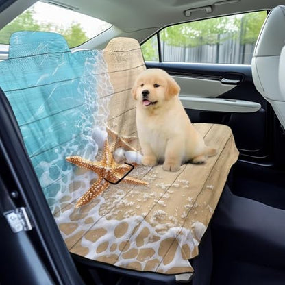 Beach Starfish Seashell Wood Print Back Seat Cover Waterpoof Rear Bench Towel Seat Cover for Gym Swimming Surfing Running, Non-Slip Rear Seat Protector Universal Fits Auto Truck Van SUV - color: Beach Starfish Seashell Wood