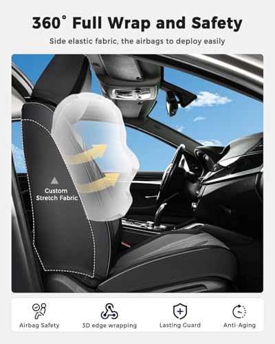 Huidasource Front Seat Covers, Universal Fit for Most Cars SUV Trucks, Full Coverage Nappa Leather Seat Cover, Airbag, Velcro Adjustable, Seat Function Retain, Black&Gray - color: FR: Black&Gray, size: Front
