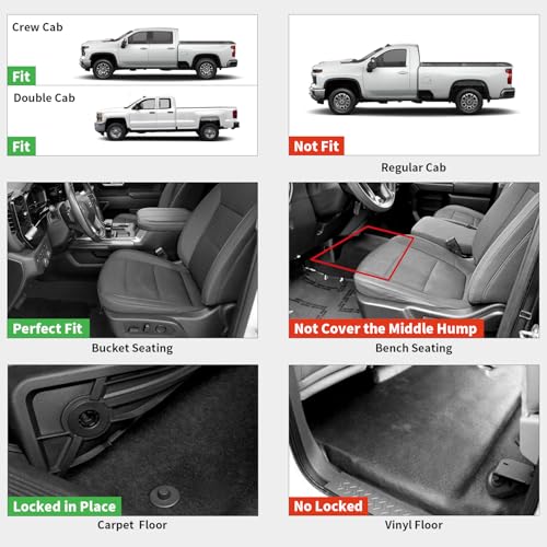LASFIT Front Floor Mats 2019-2026 for Chevrolet Silverado/GMC Sierra 1500, Crew Cab/Double Cab, 2020-2026 Chevy Silverado/GMC Sierra 2500HD 3500HD, All Weather TPE Floor Liners, 1st Row Only - size: 2019-2026 1500 2500HD 3500HD | Crew Cab/Double Cab