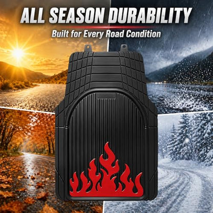 Heavy Duty Rubber Car Mats Flame Design (Inferno Red), 4-Piece Deep Waterproof Floor Mats Set (Front & Rear Full Set), All Weather Universal Trim to Fit Automotive SUV Sedan Truck - color: Inferno Red, size: Flame