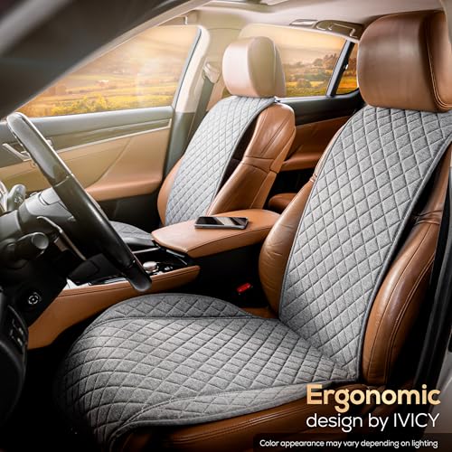 Faux Linen Front Car Seat Cover – Non-Slip Bucket Seat Protector for Most Cars, SUVs, Vans & Trucks – 1 Seat Cover, Machine Washable, Side-Airbag Friendly, Cool Gray