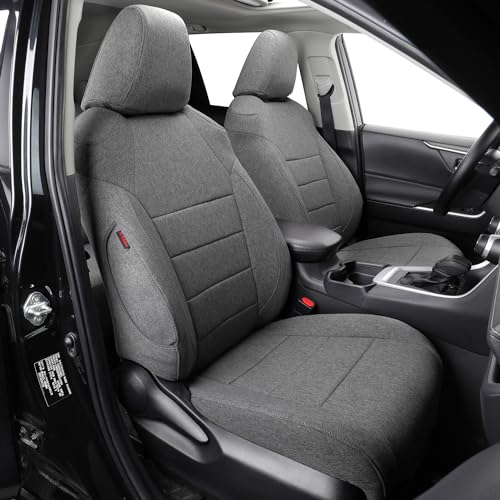 Cloth Seat Covers Full Set for 2019-2024 2025 Toyota RAV4 LE,XLE,XLE Premium,Limited,Fullly Covered,UV-Resistant,Breathable Polyester Car Seat Protector SUV Seat Cushion(Gray) - color: Gray, size: 2019-2025 RAV4(Not for Hybrid & Adventure,TRD-OFF)
