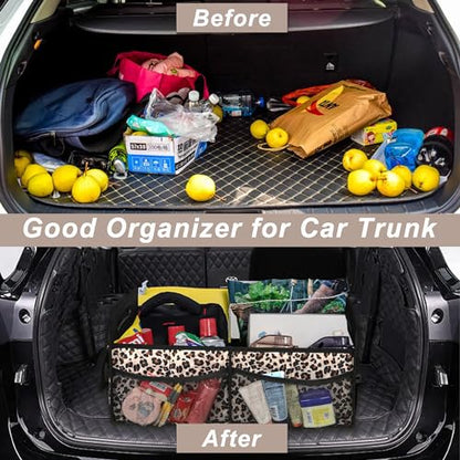 Trunk Organizer for SUV, Car Organizers and Storage with Reinforced Handles, Car Accessories for Women/Men - Large, Leopard Print