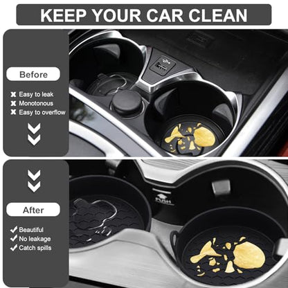 Car Cup Holder Coaster, 4 Pack Universal Car Coasters for Cup Holders, Silicone Non-Slip Vehicle Cup Holder Insert Pads, Insulation Shockproof Drink Mat Car Interior Accessories(Black)