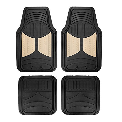 Automotive Floor Mats Climaproof for All Weather Protection Universal Fit Heavy Duty Rubber Fits Most Cars, SUVs, and Trucks, Full Set Trim to Fit FH Group Beige
